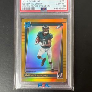 2021 Panini Donruss Rated Rookie premium press 261 Devonta Smith PSA 10